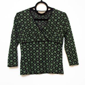 Vintage Notations Green Polka Dot Blouse Wrap Style Top Size Small Made in USA